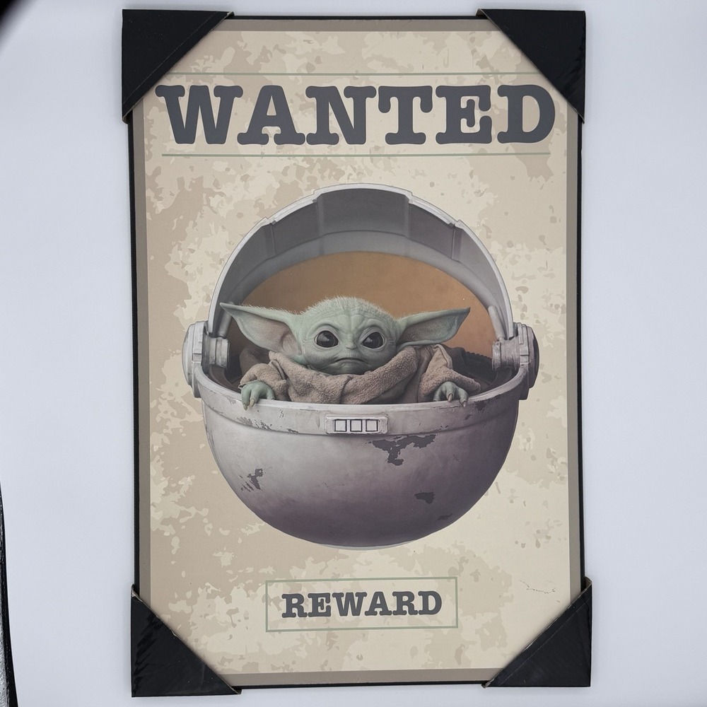 Mandalorian The Child "Wanted" Framed MDF Wood Wall Art 13" x 19" Silver Buffalo
